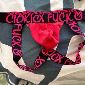 Men's Red Pouch Jockstrap with Branded Waistband